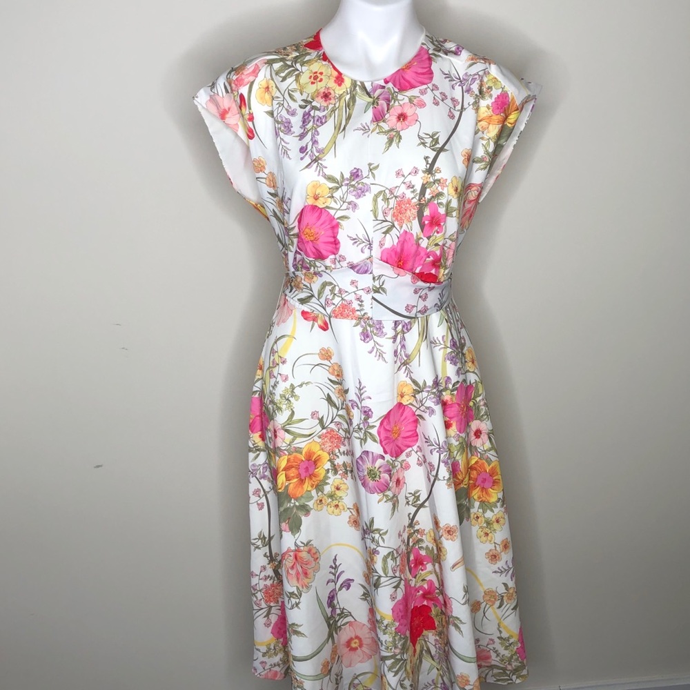 NWT Gibson Latimer White Pink Floral Dress Small